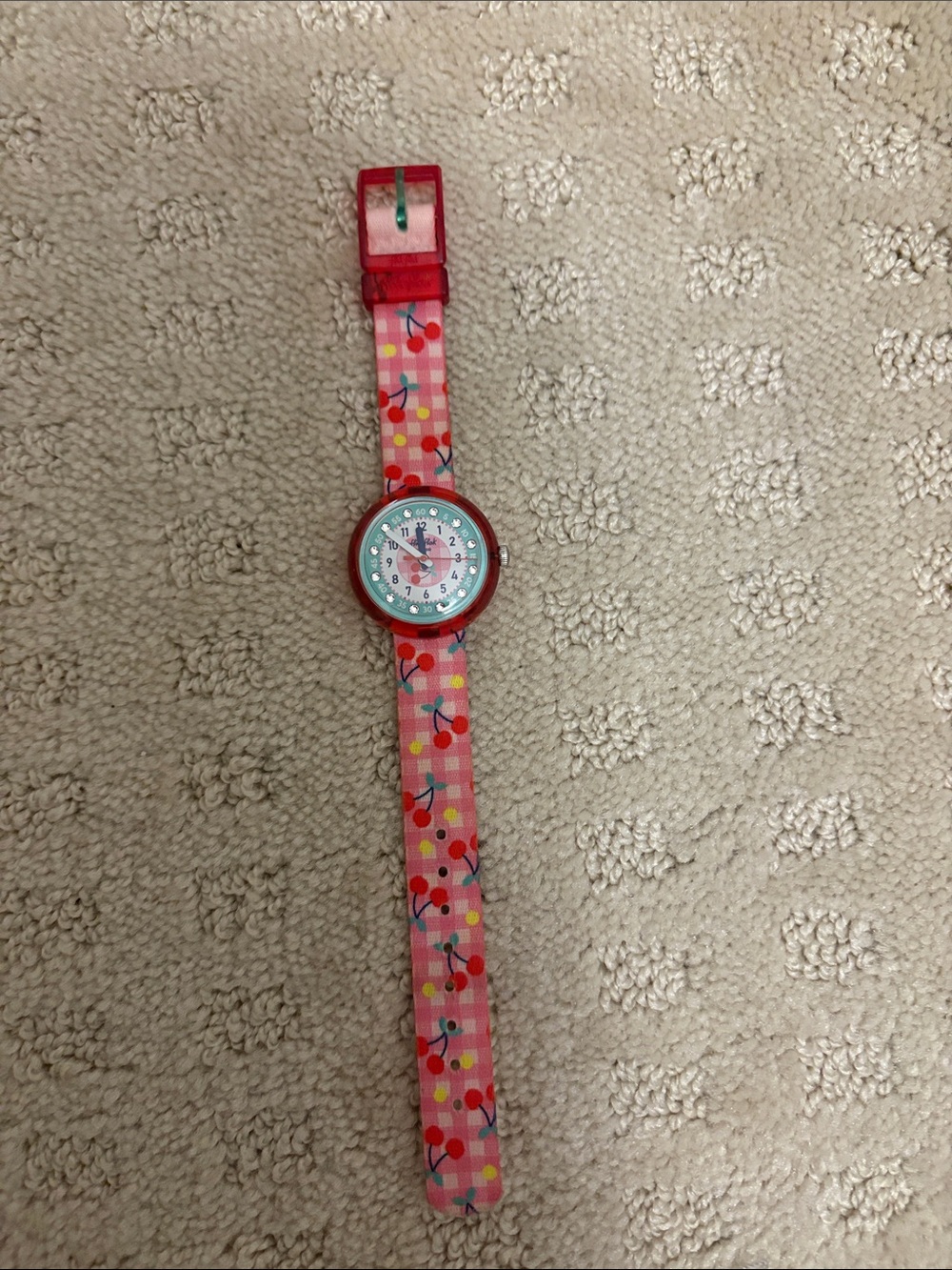 Swatch Pink Cherry-Print Kids Analog Watch